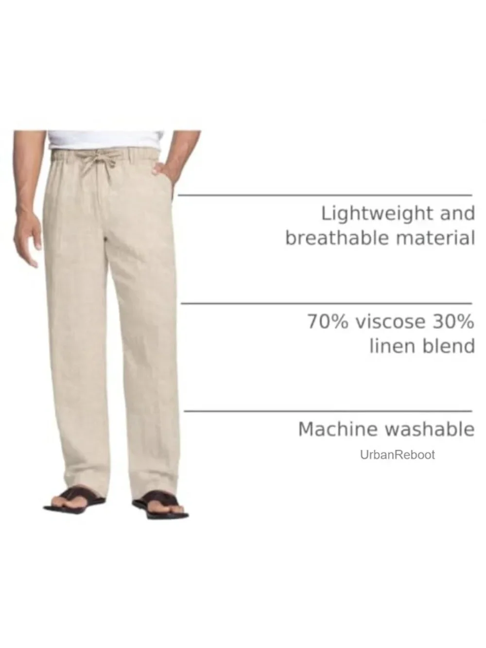 Men's Linen Blend Casual Pants Drawstring Straight Leg Summer Beach Trousers